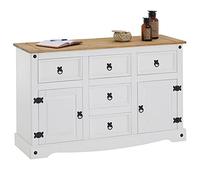 Credenza CAMPO, cassettiera in pino massiccio, laccato bianco, 5 cassetti e 2 ante