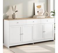 Credenza, cassettiera con 4 ante e 3 cassetti, credenza con ripiani regolabili, armadietto a buffet, per soggiorno, sala da pranzo, cucina, corridoio, natura e bianco (bianco, 160 x 37 x 75)