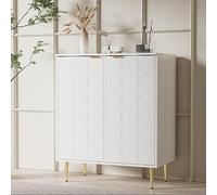 Credenza con 2 ante, 75 x 40 x 90 H, per soggiorno, bagno e camera da letto, piedini dorati e manico, motivo floreale, laccato, design angolare antiurto, 3 ripiani, 6 scomparti, bianco