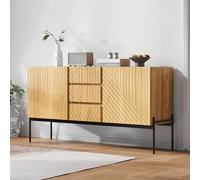 Credenza con 2 ante e 3 cassetti, gambe in metallo, mobile TV, buffet, comò con design a linee, dimensioni: altezza 75 cm, larghezza 140 cm, profondità 40 cm (B140/D40/H75 cm)