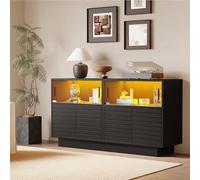 Credenza con 2 armadietti, 4 scomparti, ante in vetro, larghezza 130 cm, mobile con luce a LED, armadietto con molto spazio di archiviazione, moderno highboard 130 x 35 x 68 cm