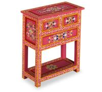 Credenza con 3 cassetti e 1 ripiano in legno di mango rosa dipinta a mano | Legno massello di mango, dettagli dipinti a mano, stile retrò, già assemblato, per soggiorno
