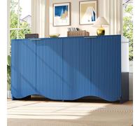 Credenza con 4 ante, 140 x 40 x 85 cm, colore blu, elegante armadietto da buffet per soggiorno, camera da letto, sala da pranzo, ufficio e cucina, motivo a onde, soluzione angolare