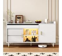 Credenza con ante scorrevoli in vetro e illuminazione a LED - Cassettiera indipendente in legno, buffet, mobili da cucina, elegante credenza in legno, bianco, B140/D38/H76