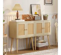 Credenza Credenza Credenza con porta in rattan, piccolo bar boho accento media console con gambe alte in legno massello, tavolo da buffet per soggiorno, cucina, ingresso