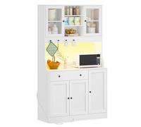 Credenza, Credenza Cucina con LED, Presa Elettrica, Ripiani Regolabili, Mobile Buffet con Cassetti, Armadio da cucina, Piano di Lavoro, Grande Spazio, Cucina, Sala da Pranzo, 103.5*40*180 cm, Bianca