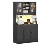 Credenza, Credenza Cucina con LED, Presa Elettrica, Ripiani Regolabili, Mobile Buffet con Cassetti, Armadio da cucina, Piano di Lavoro, Grande Spazio, Cucina, Sala da Pranzo, 103.5*40*180 cm, Nero