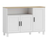Credenza Cucina 110x33x75 cm con Ante Ammortizzate 2 Armadietti e Vano Aperto in Legno Bianco