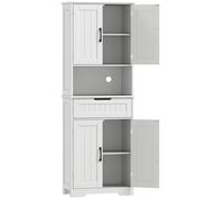 Credenza Cucina 60x30x172 cm con 2 Armadietti Cassetto e Piano Centrale con Passacavi in MDF Bianco