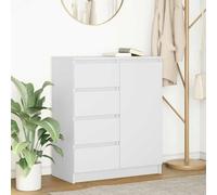 Credenza Cucina Bassa con 4 Cassetti, Anta e Ripiano, Madia Moderna in Legno Composito, Design Adattabile Lato Destro/Sinistro, Mobile Bianco per Soggiorno, Sala da Pranzo o Ufficio, 71 x 35 x 84 cm
