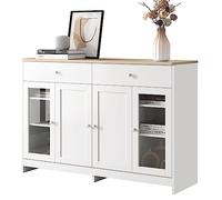 Credenza cucina bianca, 120 cm, mobile soggiorno con 2 ante vetrate in 2 cassetti, mobile per sala da pranzo, soggiorno, ingresso - 120 x 37 x 80 cm