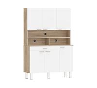 CREDENZA CUCINA HOMCOM IT83A-511V00WT - Armadio in truciolato bianco e legno con 6 porte e 1 ripiano