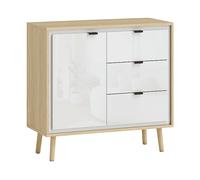 CREDENZA CUCINA HOMCOM IT83B-496V00WT - Armadio in MDF bianco lucido e rovere con 1 porta e 2 ripiani