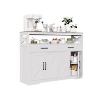 Credenza Cucina, Mobile Cucina con 4 Ante e 2 Cassetti, Madia Soggiorno Moderna con Ripiani Regolabili, Mobiletto Cucina Salvaspazio per Sala da Pranzo, Ingresso e Salotto, Bianco, 140 x 40 x 105 cm