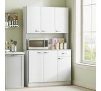 Credenza Cucina Moderna con Cassetto e Armadietti, in Legno, 101x39x180 cm, Bianco e Grigio