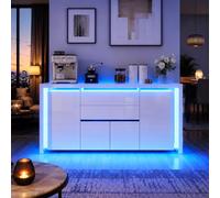 Credenza Cucina Moderna con Luci LED, Mobile Cucina Bianco Lucido con 4 Ante e 2 Cassetti, Madia Soggiorno Moderna per Sala da Pranzo, Cucina, Ingresso e Salotto, Mobile Salvaspazio, 160 x 35 x 75 cm