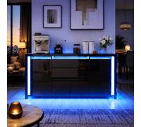 Credenza Cucina Moderna con Luci LED, Mobile Cucina Nero Lucido con 4 Ante e 2 Cassetti, Madia Soggiorno Moderna per Sala da Pranzo, Cucina, Ingresso e Salotto, Mobile Salvaspazio, 160 x 35 x 75 cm