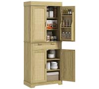 Credenza Cucina Stile Boho 2 Armadietti con Portaspezie e Cassetto 76x40x183 cm Rovere