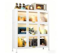 Credenza Da Cucina Alto, Credenza Cucina Con Armadietti, Mobile Dispensa Stretto Con Ante In Vetro E Ripiani Regolabili, Mobile Cucina Per Soggiorno Sala Da Pranzo(White,80*115cm/31.5*45.2in)