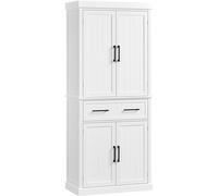 Credenza da Cucina Dispensa Alta con 2 cassetti e 3 Ripiani Regolabili Bianco