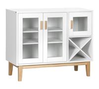 Credenza da cucina HOMCOM con 3 ante in vetro e portabottiglie per vino 90x37x75 cm bianco Natural wood and white