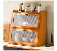 Credenza da cucina in bambù con anta ribaltabile, dispensa autoportante per spezie e piatti
