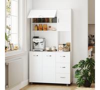 Credenza da Cucina Moderna con Cassetti, Armadietti e Ripiani Aperti, 1x39,5x183,5cm, Bianco