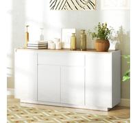Credenza da Cucina Moderna con Cassetto e 3 Armadietti con Ripiani Regolabili, 140x40x75 cm, Bianco