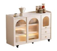 Credenza da cucina multifunzionale a isola con ruote bloccabili, ante scanalate e contenitore, ideale per cucinare a casa e divertirsi, perfetta per le mamme