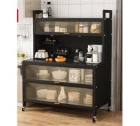 Credenza da cucina multifunzione a 5 livelli con porta a ribalta e accessori, mobili da cucina salvaspazio