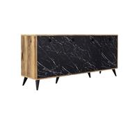 Credenza Dagon, Buffet da Soggiorno, Madia da Salotto, Dispensa da Cucina, 180x45 h80 cm, Noce e Grigio