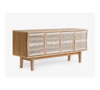 Credenza di Lilla Ateljen in legno ingegnerizzato e massello, corda di canapa, dimensioni 180 x 45 x h77 cm, peso 62 Kg, finitura Legna leggera legno
