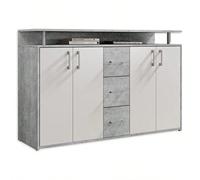 Credenza DRIFT di Stella Trading con effetto ripiano in cemento bianco, elegante e capiente cassettiera per la zona giorno; 139 x 90 x 34 cm L x A x P