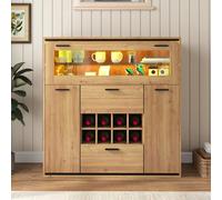 Credenza, elegante armadietto per vino con doppia ante, scaffale in vetro e supporto per vino, ideale per riporre in un'elegante credenza, 110 x 38 x 111 cm