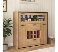 Credenza, elegante armadietto per vino con doppie porte, scaffale in vetro e supporto per vino - Perfetto per riporre in un elegante armadio da cucina, armadietto a buffet (naturale)