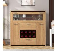 Credenza, elegante armadietto per vino con doppie porte, scaffale in vetro e supporto per vino - Perfetta conservazione in un'elegante credenza
