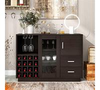 Credenza funzionale da cucina con ante scorrevoli in vetro e armadietto per vino integrato da 16 bar con ripiano per bicchieri di vino (D come mostrato)