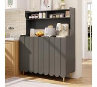 Credenza grigia (120 x 40 x 151 cm), credenza cucina, stile semplice, design ripiano aperto che crea una cucina e una zona pranzo ordinata