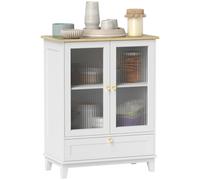 Credenza Homcom con 2 ante in vetro 68X35X85 cm Bianco e Rovere