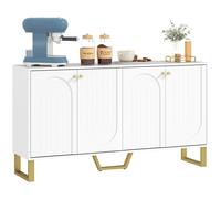 Credenza Homcom con 4 ante ad arco, ripiani regolabili e gambe dorate 140,8X35X77,5 cm Bianco