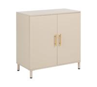 Credenza in acciaio a 2 ante con angoli arrotondati e maniglie dorate beige