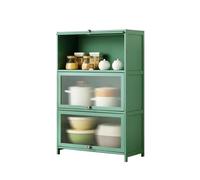 Credenza in bambù verde con anta trasparente, piedini alti per cucina e panettiere, per cucina, soggiorno, corridoio