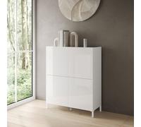 Credenza in legno Bianco Lucido a 4 ante e 2 vani con ripiani HARAS 90x110 cm
