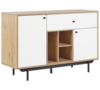 Credenza in Legno Chiaro e Bianco Ripiani e Cassetti Legno Multistrato Itaca