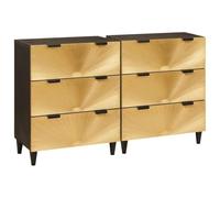 Credenza in legno massello stile Art Déco con dettagli in nero e oro, elegante mobile per sala da pranzo o soggiorno con molteplici