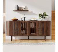 Credenza in MDF, 160 x 40 x 70 cm, con 4 ante scorrevoli perforate, moderna comò con ripiani regolabili e gambe in metallo stabili, per soggiorno, corridoio, sala da pranzo, colore noce