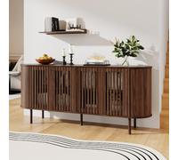 Credenza in MDF, 160 x 40 x 70 cm, con 4 ante scorrevoli perforate, moderna comò con ripiani regolabili e gambe in metallo stabili, per soggiorno, corridoio, sala da pranzo, colore noce