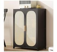 Credenza in rattan con contenitore, mobiletto portaoggetti da cucina, credenza in legno for cucina, soggiorno, ingresso; credenza più grande in rattan boho con contenitore(Black,64cm/25.2in)