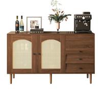 Credenza in stile country con ante in rattan, struttura in legno, chiusure magnetiche, cassetti, ripiani regolabili, spazio per stoviglie, corridoio, soggiorno, sala da pranzo (colore legno)