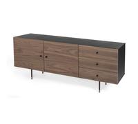 Credenza Jugend noce in legno ingegnerizzato e massiccio, acciaio, dimensioni 180 x 48 x h70 cm, peso 73 Kg, finitura noce, nero noce